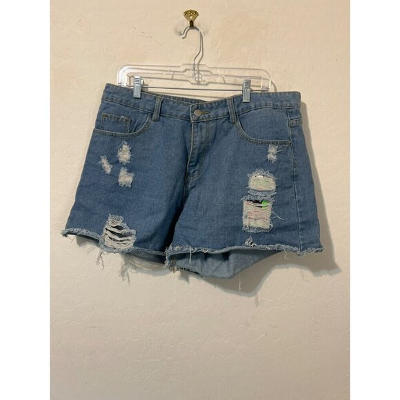 Shein Light Wash Destructed Jean Short Sz 1XL Cut Off - Picture 1 of 7